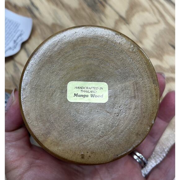 Handcrafted Mango Wood Thailand Round Wooden Box With Silver Metal Bells - Picture 3 of 9